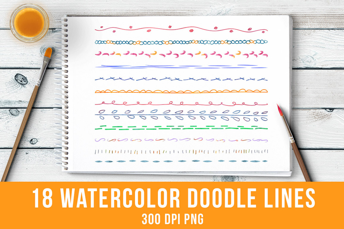 18 Watercolor Doodle Lines Set 1, an Illustration by The Digital Download Shop (Photo 1 of 3)