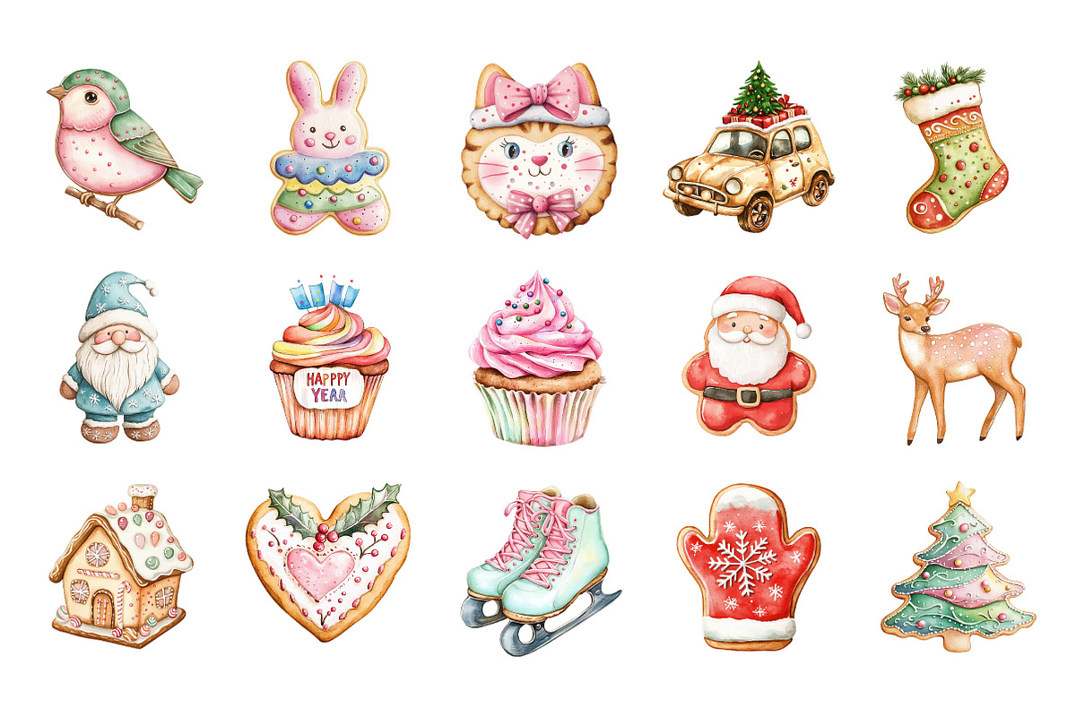 Watercolor Christmas Cookies PNG, an Illustration by SinaCreation (Photo 2 of 7)
