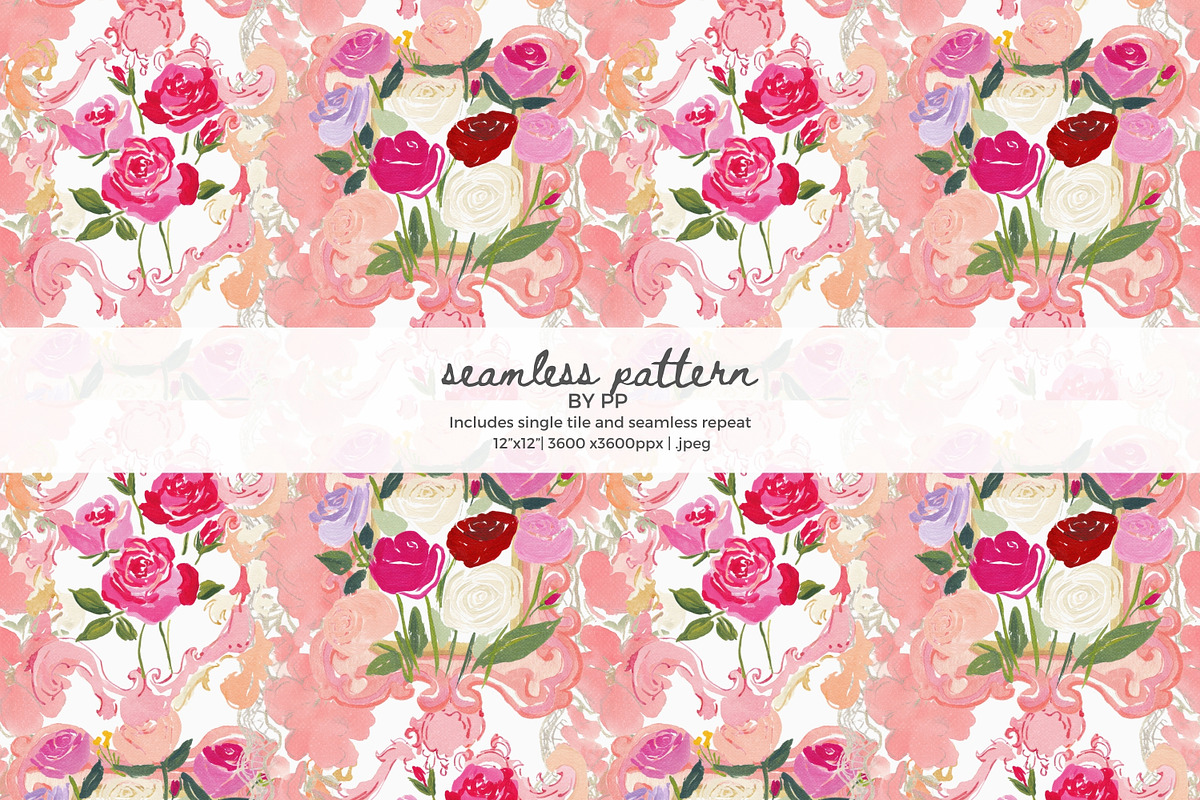Rococo floral seamless pattern, a Pattern Graphic by Pink Studio Art (Photo 1 of 4)