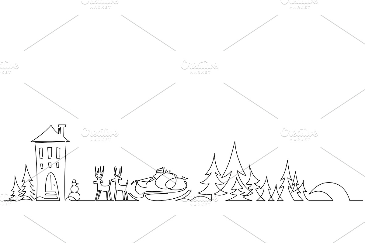 Christmas landscape one line 2, an Illustration by Samui-Art