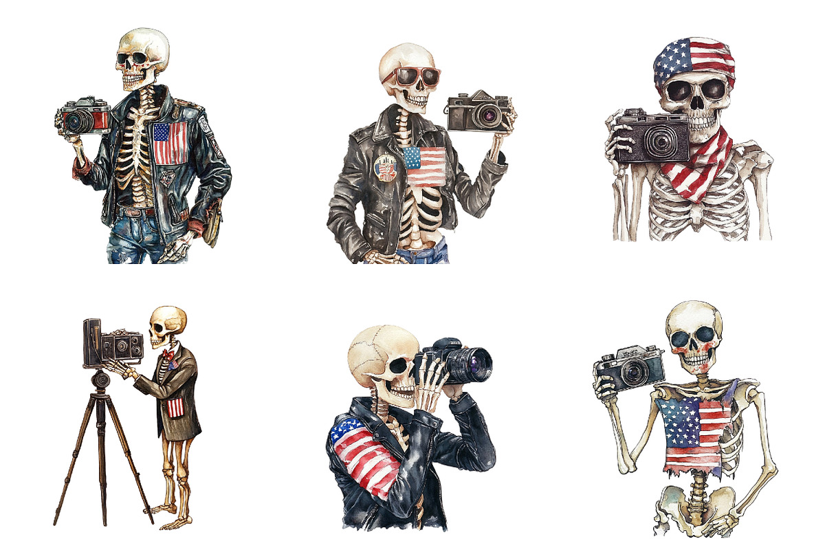 Usa Flag Vintage Skeleton Holding, a Seasonal Illustration by DreamArtGraphic (Photo 2 of 4)