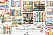 Watercolor Bookshelf Clipart, an Illustration by Design Market (Thumbnail 1 of 4)