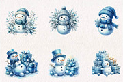 Watercolor Blue Snowman, a Seasonal Illustration by CreationArt (Thumbnail 2 of 7)