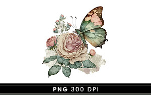 Retro Butterfly On Flower Clipart