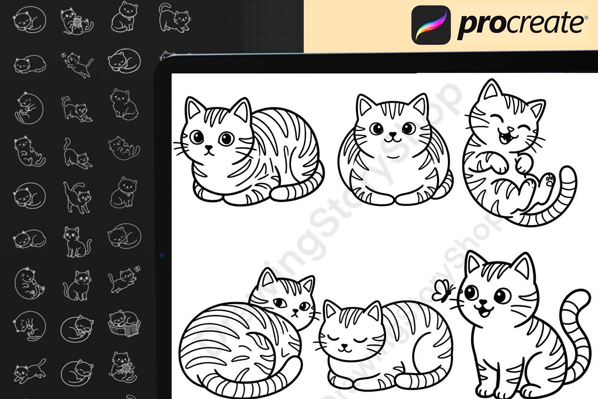 130 Kawaii Cat Procreate Stamps, a Brush Add-On by DrawingStoryShop (Photo 12 of 12)