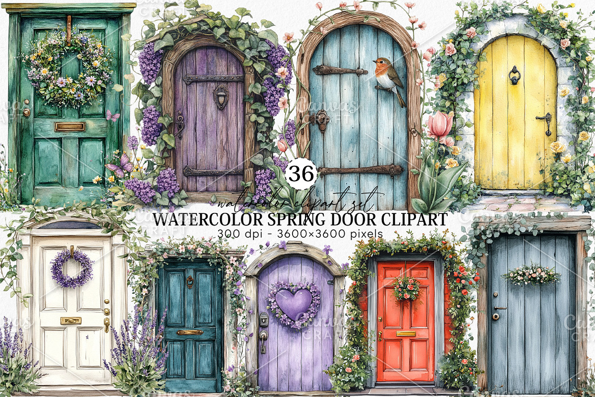 Watercolor Spring Door Clipart PNG, an Illustration by Canvas Craft (Photo 1 of 7)