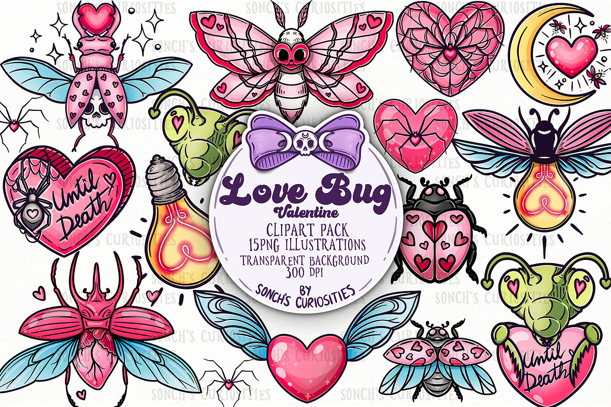 Love Bugs - Spooky Valentine clipart, a Seasonal Illustration by Sonch' s Curiosities (Photo 1 of 2)