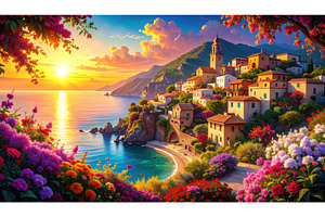 Dreamy sunset over a colorful, an Architecture Photo by Igor Tichonow
