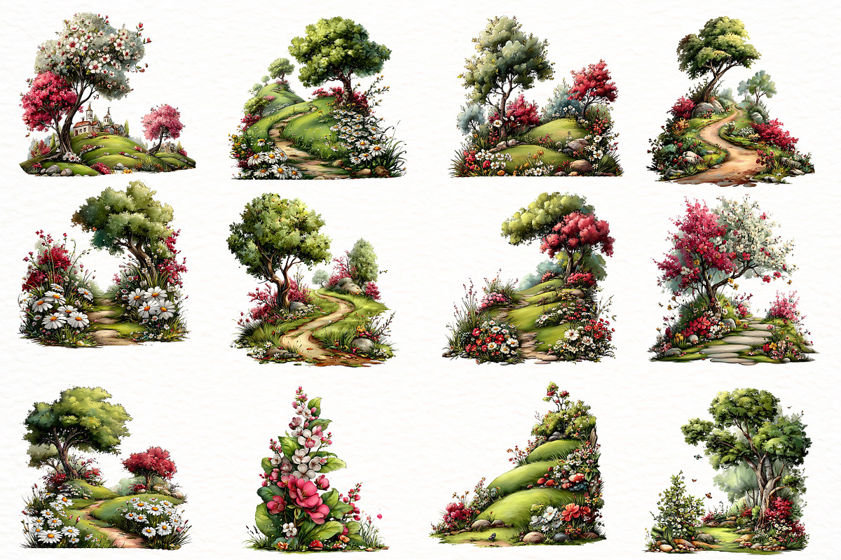Whimsical spring landscape Clipart, an Illustration by Designworld (Photo 3 of 7)