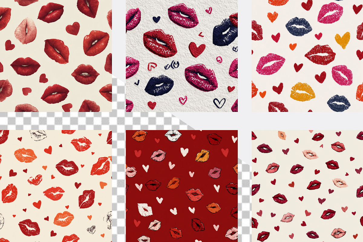 Kisses Lips and Hearts Pattern, a Pattern Graphic by SVGArt (Photo 4 of 8)