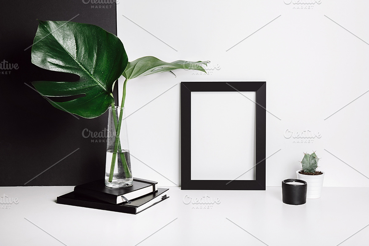 Minimal frame mockup with monstera, a Print Template by KateAedon (Photo 2 of 2)
