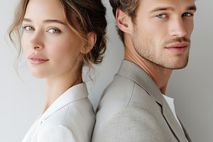 Stylish young man and woman standing, a Business Photo by MistyDay