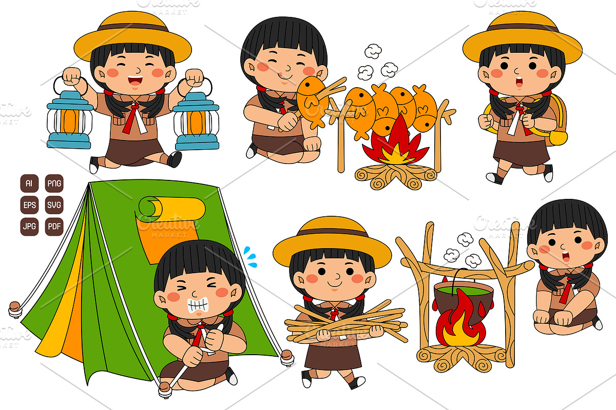 Kawaii Girl Scout Student Activities, an Education Illustration by MEDZ (Photo 4 of 4)