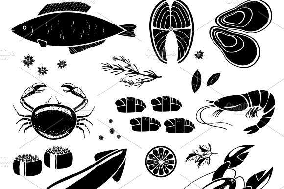 Seafood Silhouettes Icons