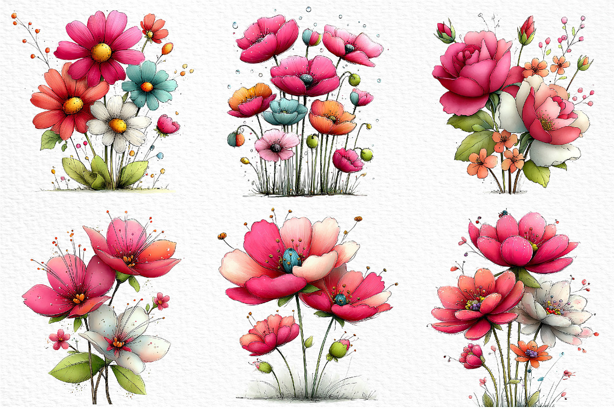 Whimsical Summer Flowers Clipart, an Illustration by Craft Nest (Photo 4 of 12)