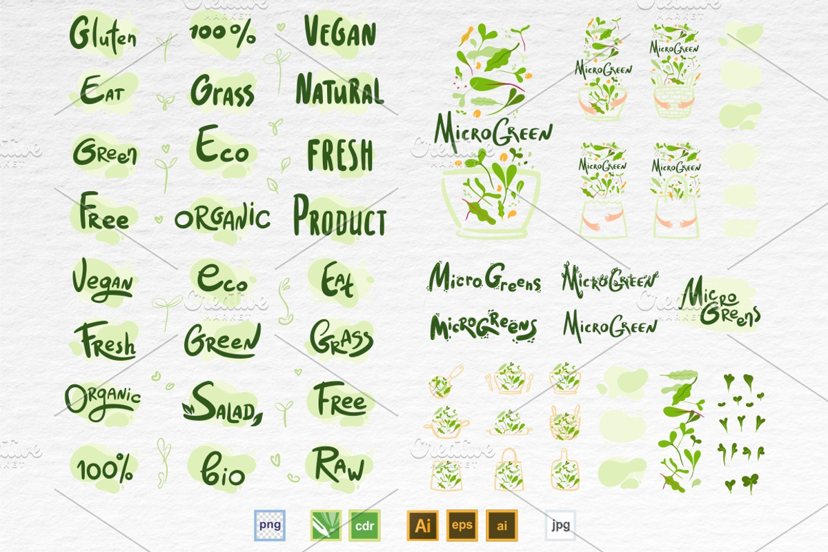 Microgreens Logo Vector Set, an Object Illustration by ElenaKovalyova (Photo 2 of 16)