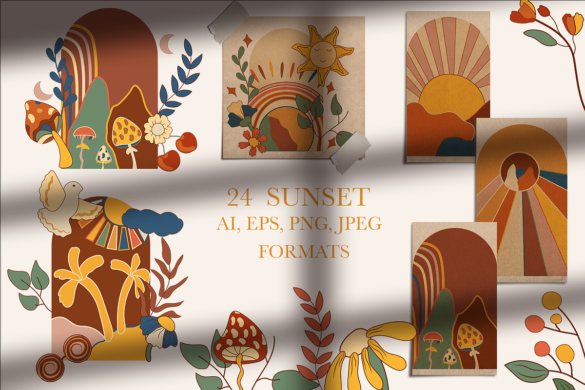 POSITIVE RETRO, BOHO GROOVY CLIPART, a Decorative Illustration by Usis (Photo 12 of 20)