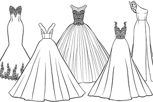 20 Wedding Dresses Procreate Stamps