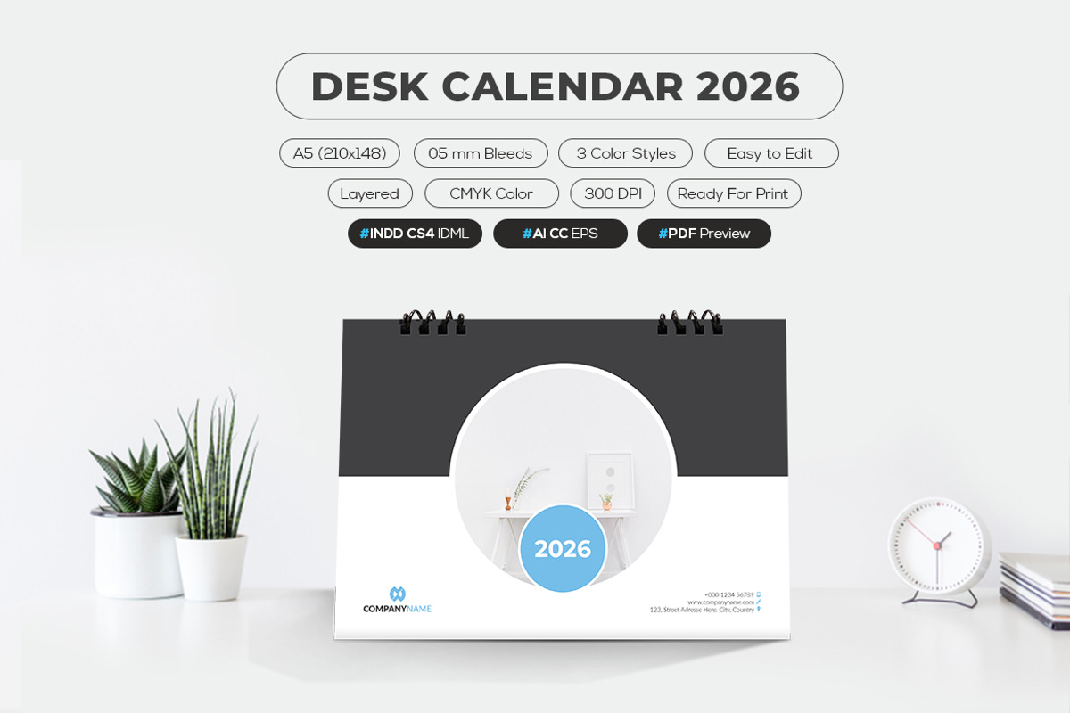 Printable 2026 Calendar A5 Size, a Stationery Template by MstArtwork (Photo 4 of 6)