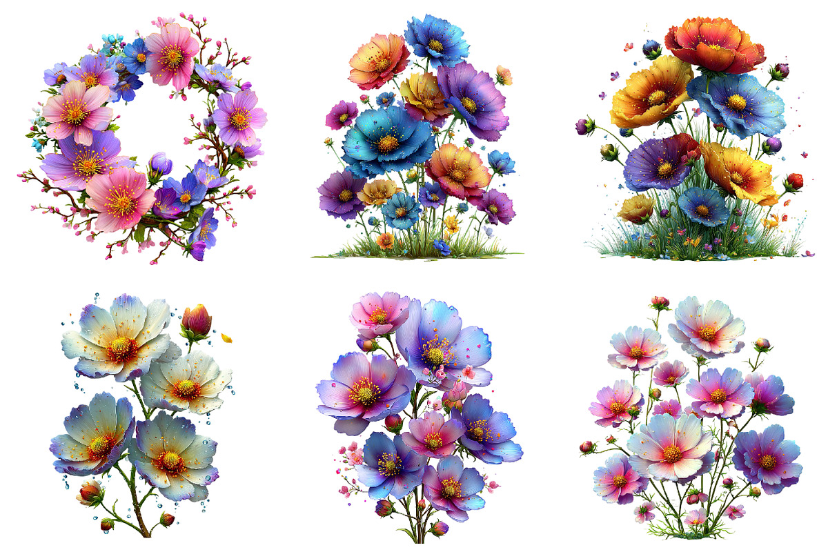 Watercolor Cosmos Flowers Clipart, an Illustration by Dream Creation (Photo 5 of 7)