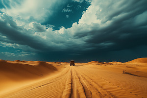 Car driving on a empty desert road, a Transportation Photo by MistyDay