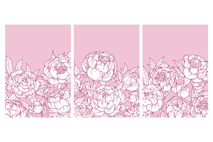 Peony Flowers, Cards Backgrounds Set