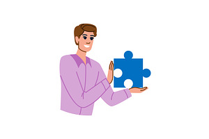 Businessman holding big puzzle piece, a Person Illustration by pikepicture