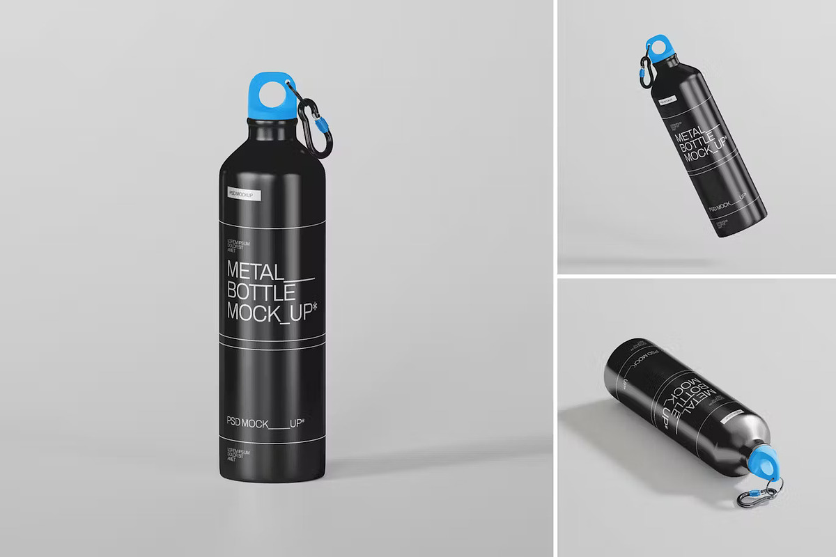 Metal Bottle Mockup 3 Set, a Cups & Container Mockup by PaperMoon (Photo 1 of 4)