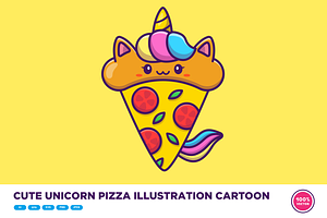 Cute Unicorn Pizza Illustration