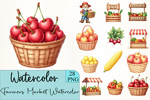 Farmers Market Watercolor Clipart, an Illustration by CrexoraLab