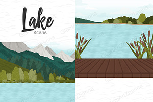Lake Clip Arts | Mountain Scene PNG, a Seasonal Illustration by GlamArtZhanna
