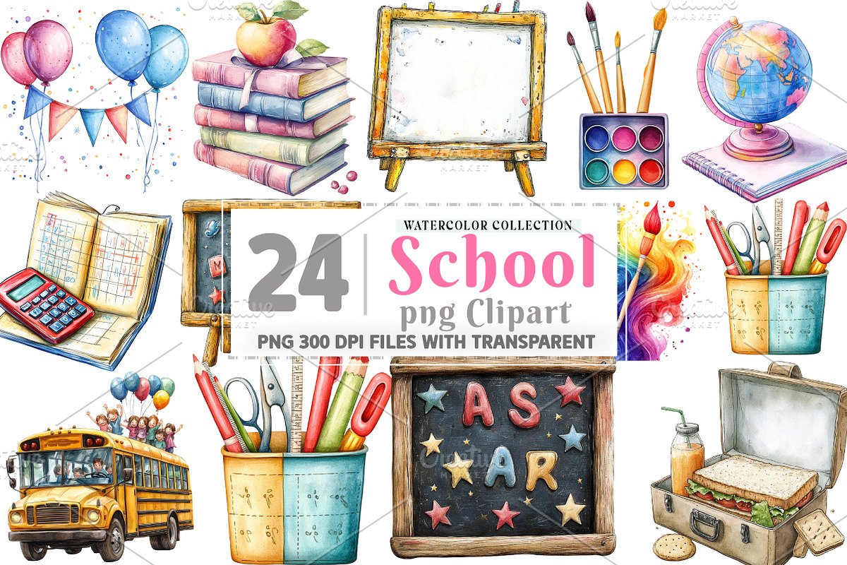 Back to School Clipart, an Illustration by Watercolor design (Photo 1 of 4)
