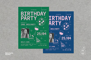 Green Blue Birthday Party Invitation, a Card Template by Neermana