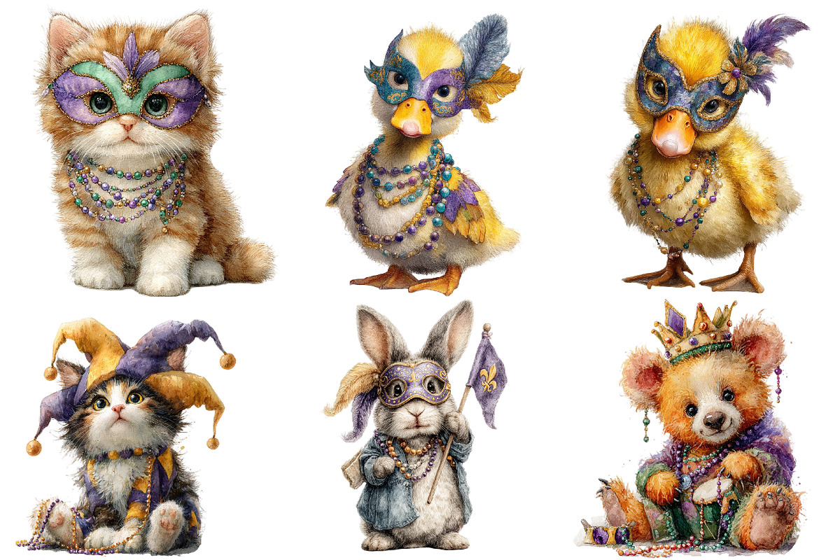 Quirky Mardi Gras Animals Sublimatio, an Illustration by Designworld (Photo 7 of 8)