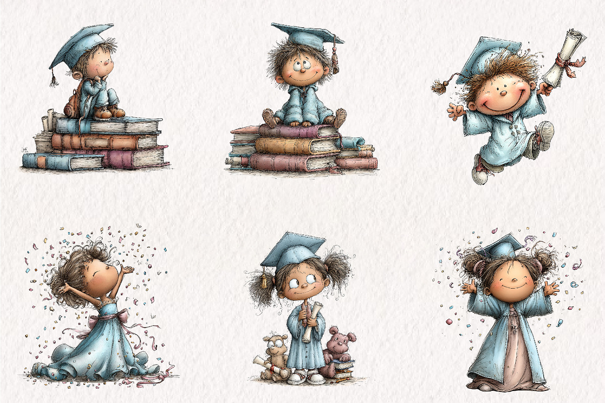 Whimsical Graduation Kids Clipart, an Animal Illustration by CreationArt (Photo 4 of 4)