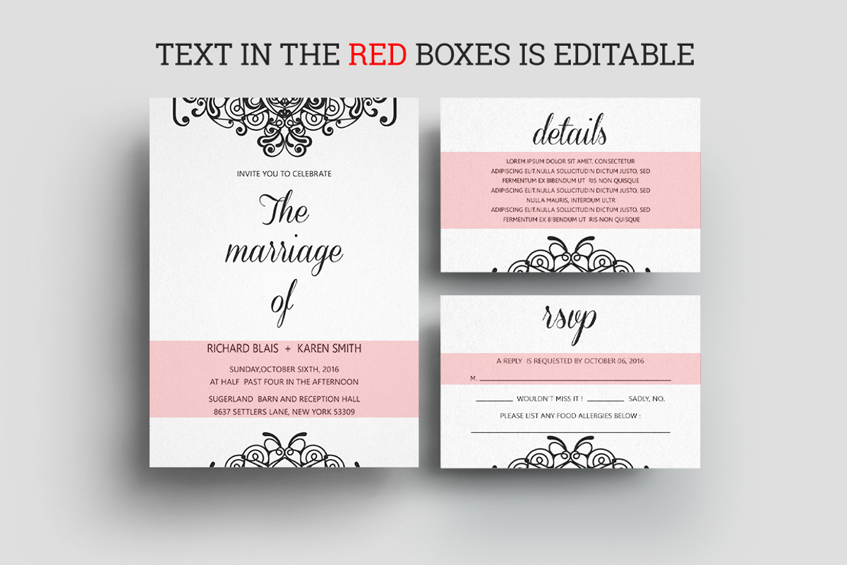 Floral Wedding Invitation Set, an Invitation Template by TemplateCrafts (Photo 3 of 4)