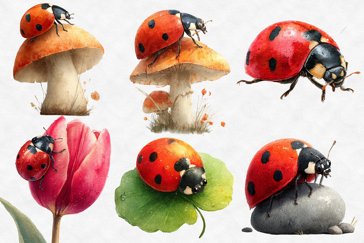 Watercolor Spring Ladybug Clipart, an Illustration by Designworld (Photo 4 of 6)
