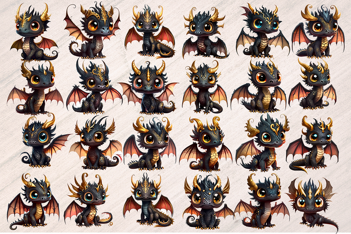 Black Golden Dragon Clipart 25 PNGs, an Animal Illustration by Leakedink (Photo 3 of 3)