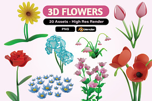 Set Of 15 Flower Floral 3d Icons