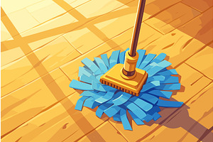 Cartoon modern mop on wooden floor, an Object Illustration by LadadikArt
