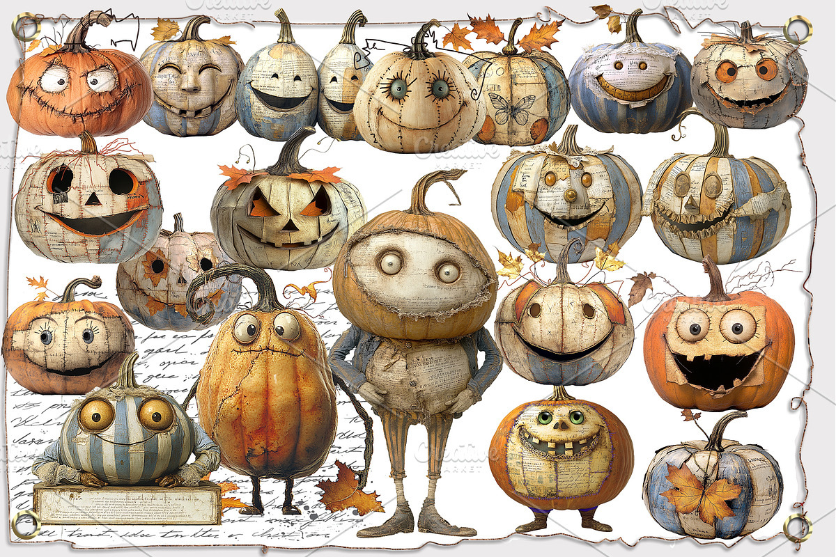 Quirky Halloween Pumpkin Clipart Kit, a Decorative Illustration by Area (Photo 8 of 17)