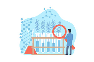 Genetically modified plants. Man, an Illustration by YummyBuum