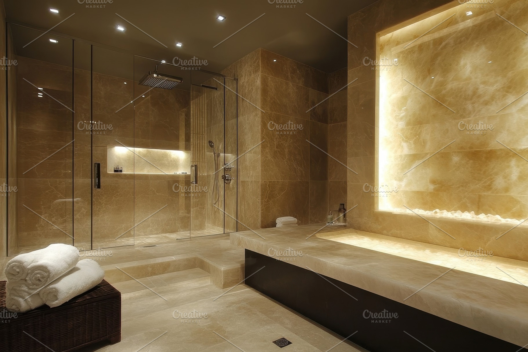 Steam shower and marble accents, a Photo by Pavel_design