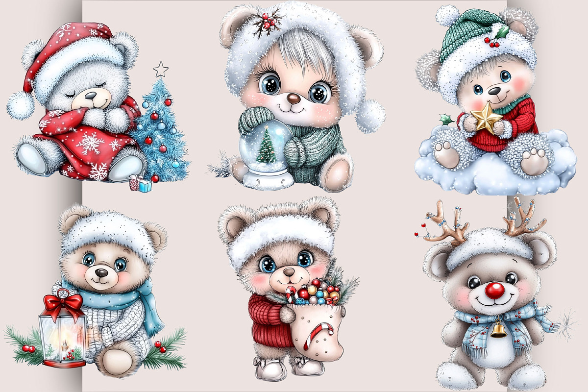 Whimsical Christmas Teddy Bear, a Seasonal Illustration by SVGArt (Photo 2 of 5)
