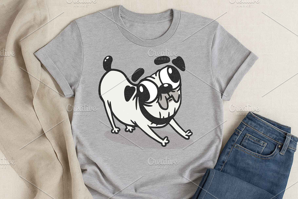 Cute Cartoon Pug Illustration Set, an Animal Illustration by DeShoff Art (Photo 2 of 5)