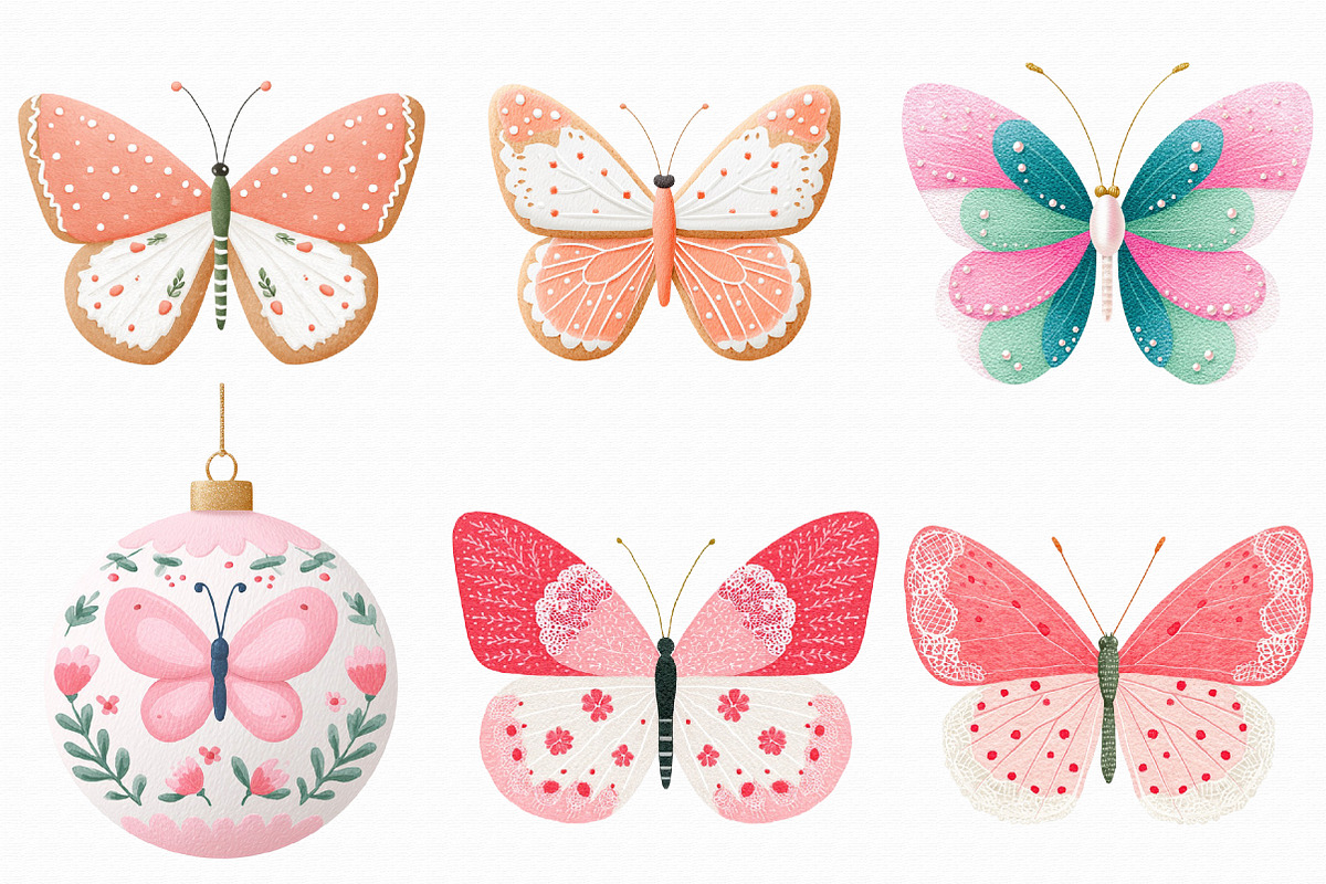 Coquette Christmas Butterfly Clipart, an Illustration by Libby Wishes (Photo 6 of 7)