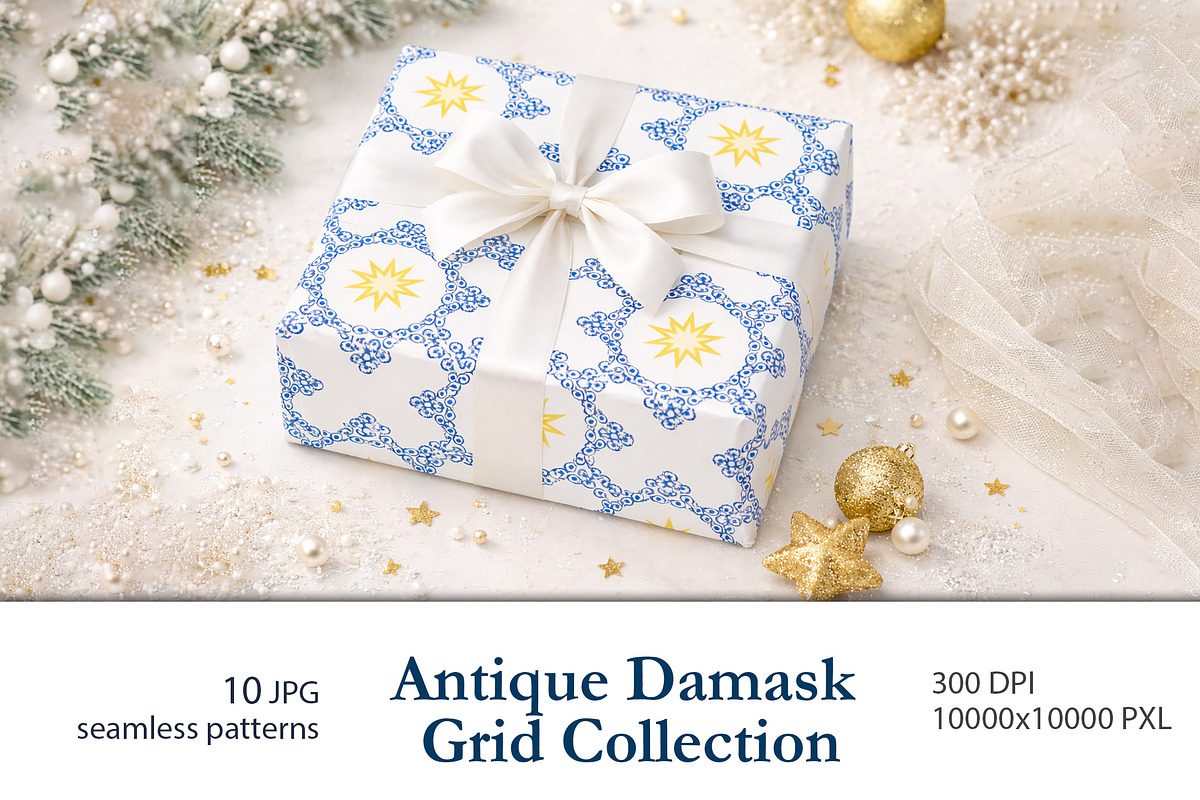 Antique Damask Grid Collection, a Pattern Graphic by L- design studio (Photo 3 of 7)