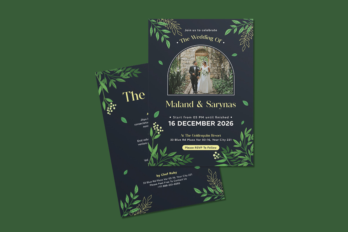 Singles Leafy Wedding Invitation, an Invitation Template by iDoodle Studio (Photo 3 of 4)