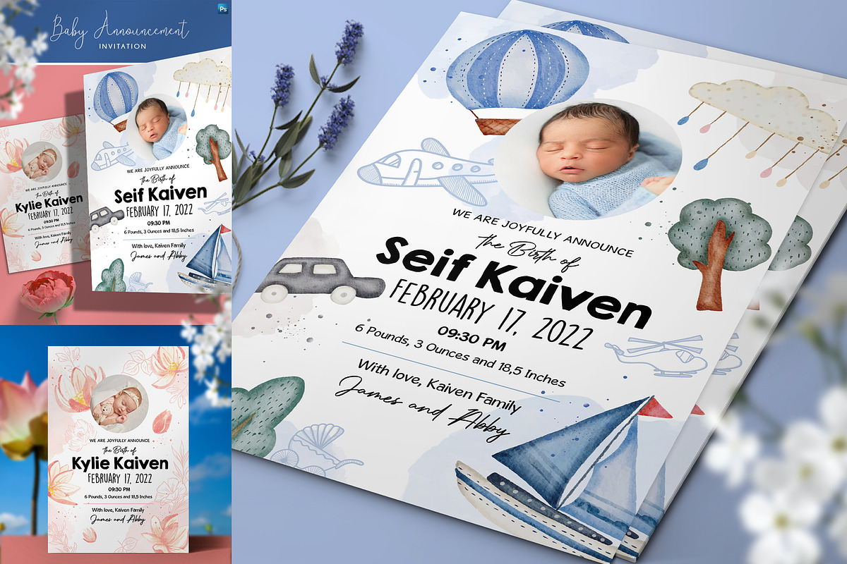 Baby Announcement Card, a Card Template by Aarley Kaiven (Photo 1 of 2)