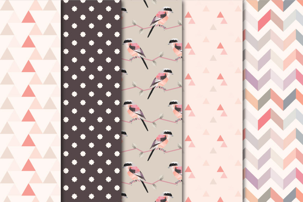 Digital Paper Geometric Birds Set 02 preview 3